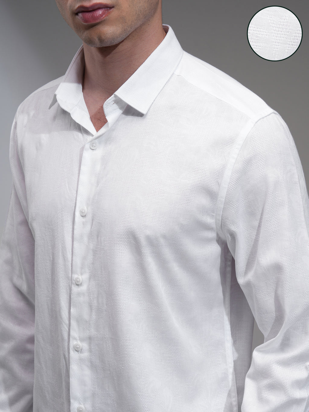 Highlander Men White Textured Slim Fit Casual Shirt - White - Image 5