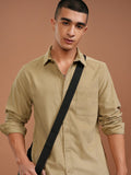 Highlander Men Beige Solid Slim Fit Corduroy Casual Shirt - Beige - Image 1