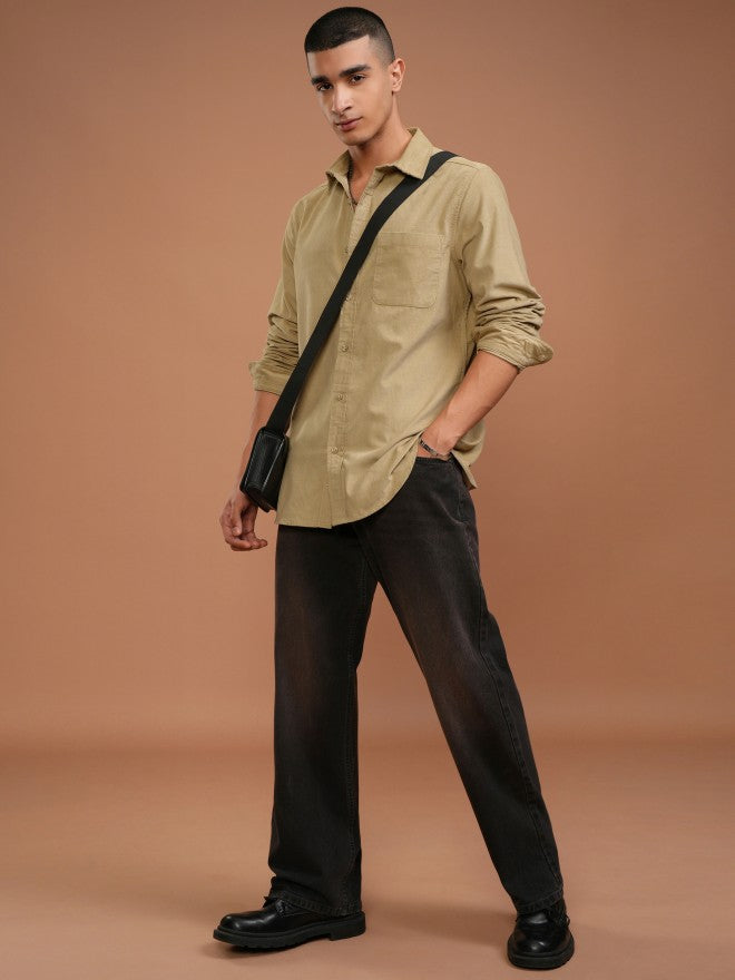 Highlander Men Beige Solid Slim Fit Corduroy Casual Shirt - Beige - Image 2