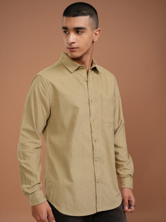 Highlander Men Beige Solid Slim Fit Corduroy Casual Shirt - Beige - Image 6