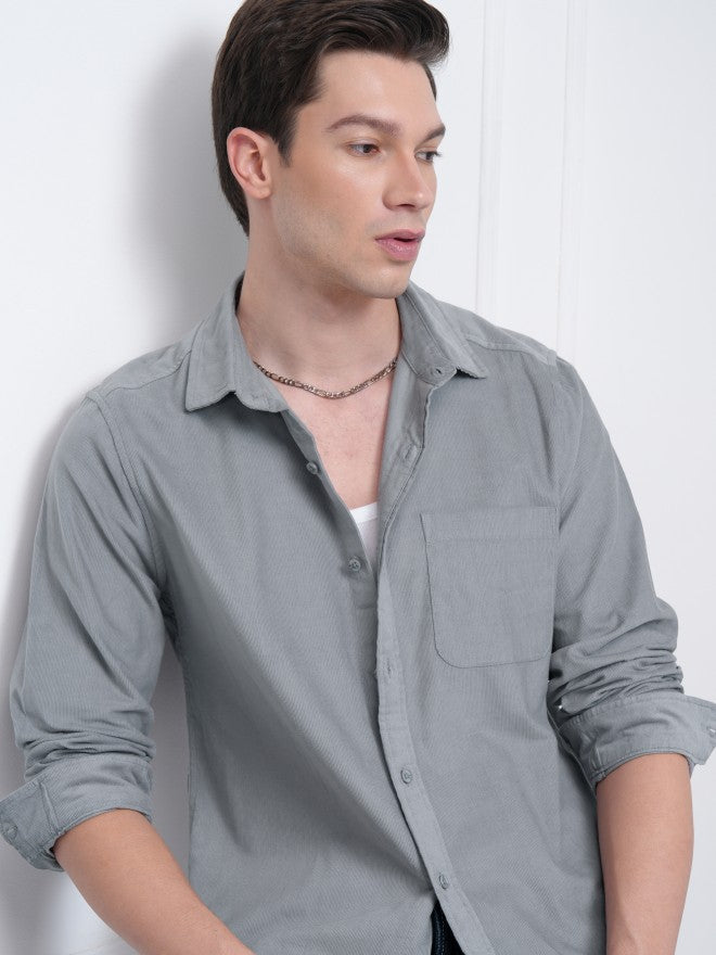 Highlander Men Grey Solid Slim Fit Casual Shirt - Grey - Image 1