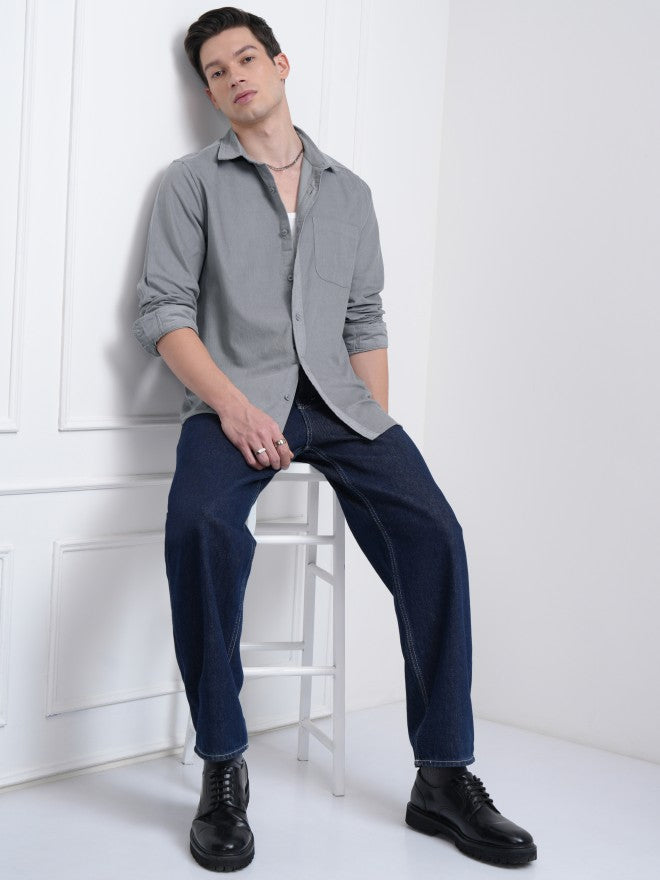 Highlander Men Grey Solid Slim Fit Casual Shirt - Grey - Image 2