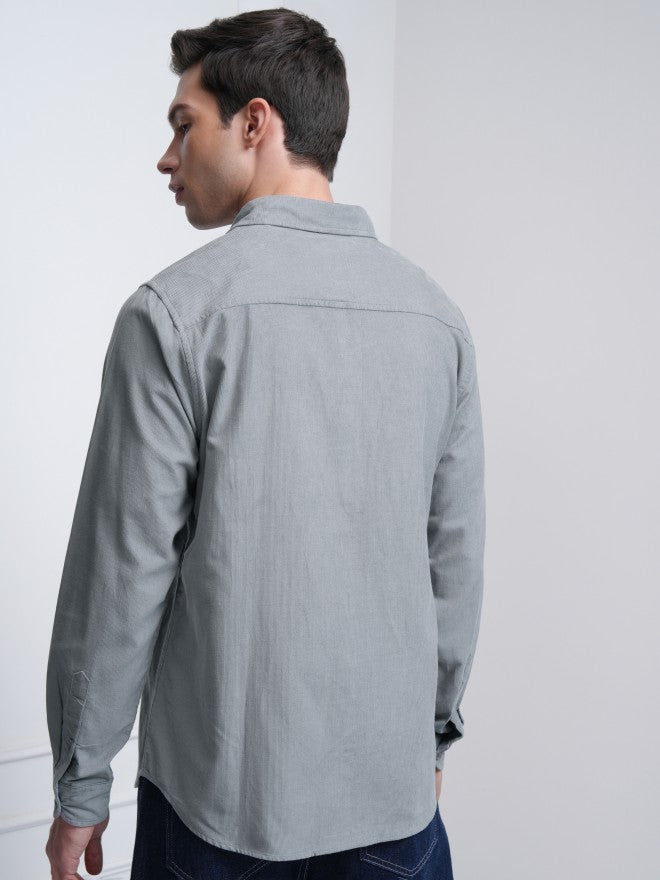 Highlander Men Grey Solid Slim Fit Casual Shirt - Grey - Image 3