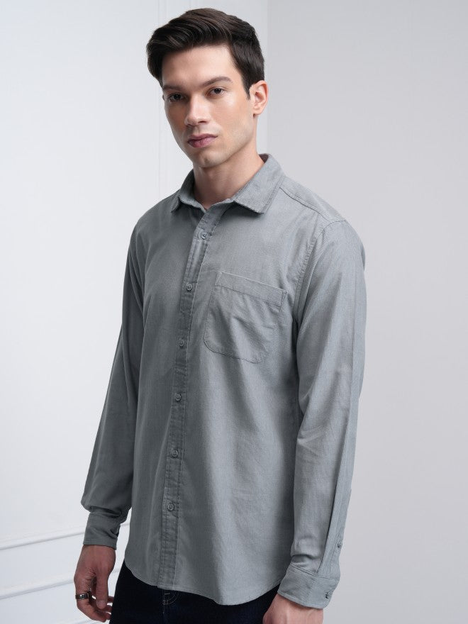 Highlander Men Grey Solid Slim Fit Casual Shirt - Grey - Image 4