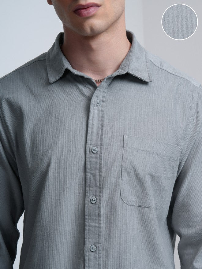 Highlander Men Grey Solid Slim Fit Casual Shirt - Grey - Image 5