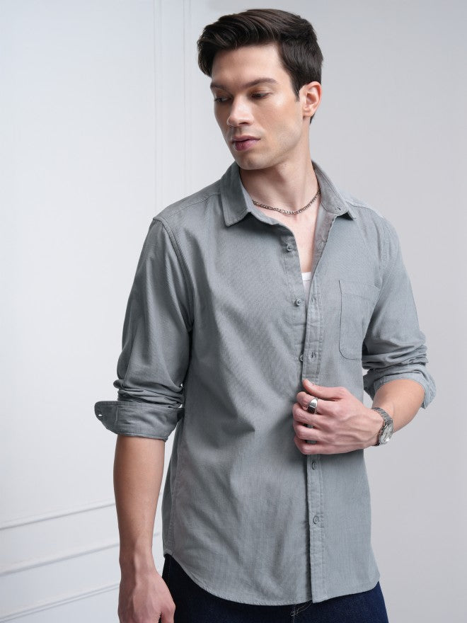 Highlander Men Grey Solid Slim Fit Casual Shirt - Grey - Image 6