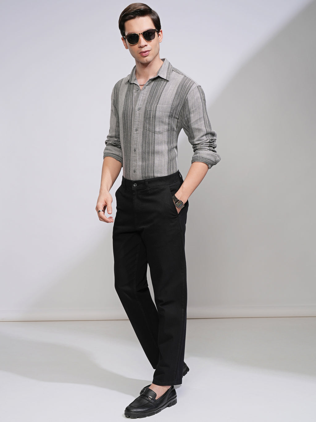 Highlander Men Grey Striped Relaxed Fit Casual Shirt - Grey - Image 2