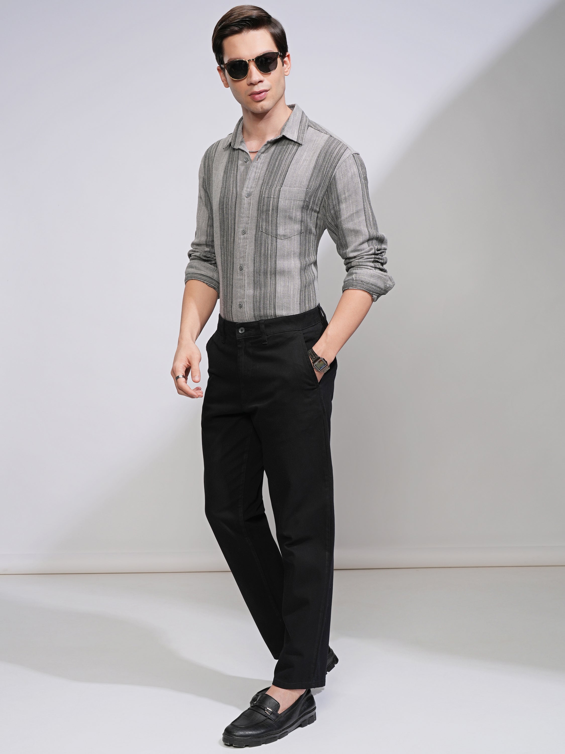 Highlander Men Grey Striped Relaxed Fit Casual Shirt - Grey - Image 2