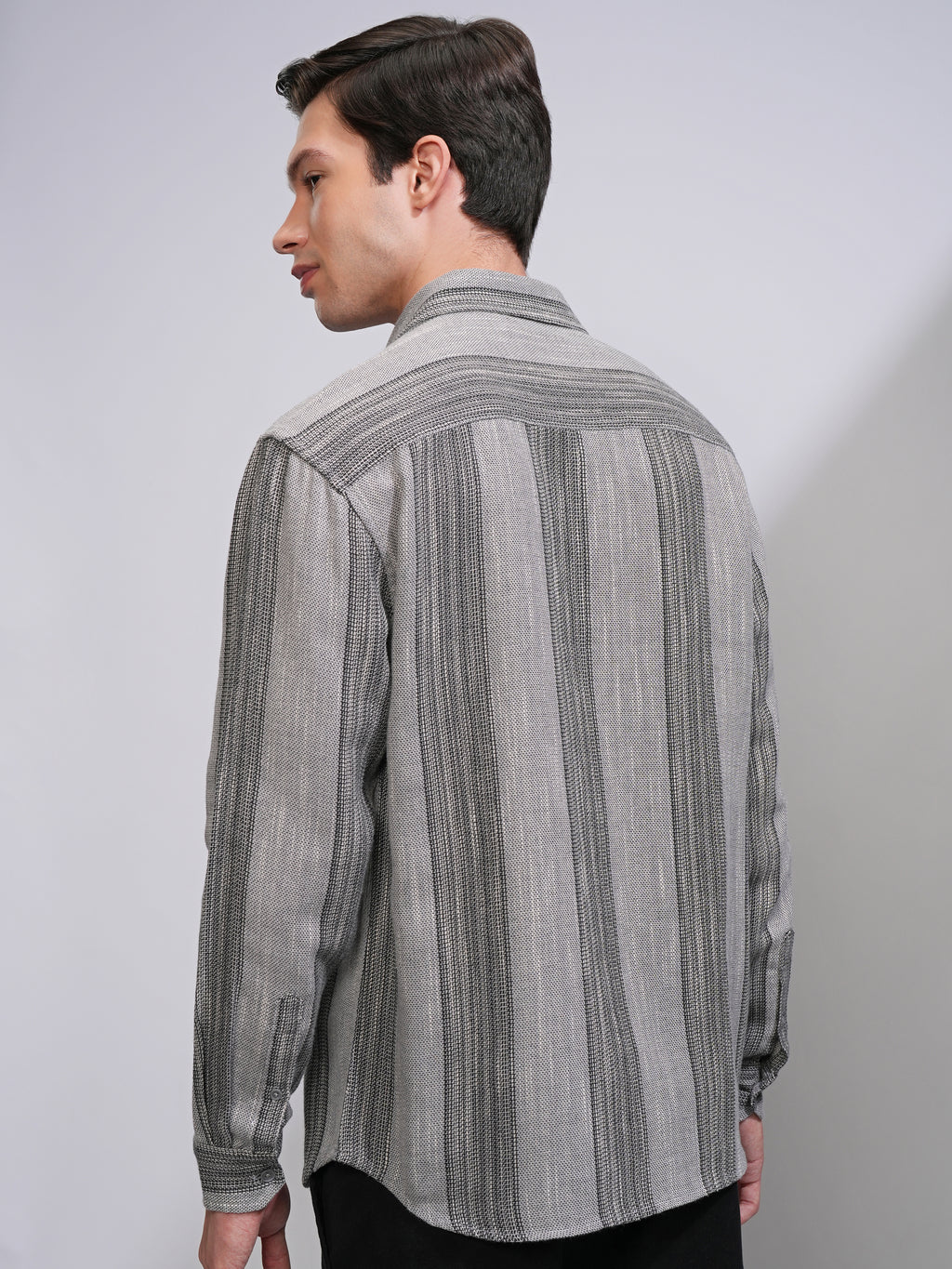 Highlander Men Grey Striped Relaxed Fit Casual Shirt - Grey - Image 3