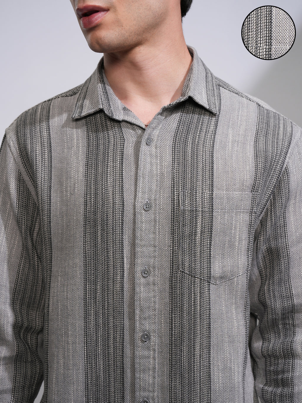Highlander Men Grey Striped Relaxed Fit Casual Shirt - Grey - Image 5