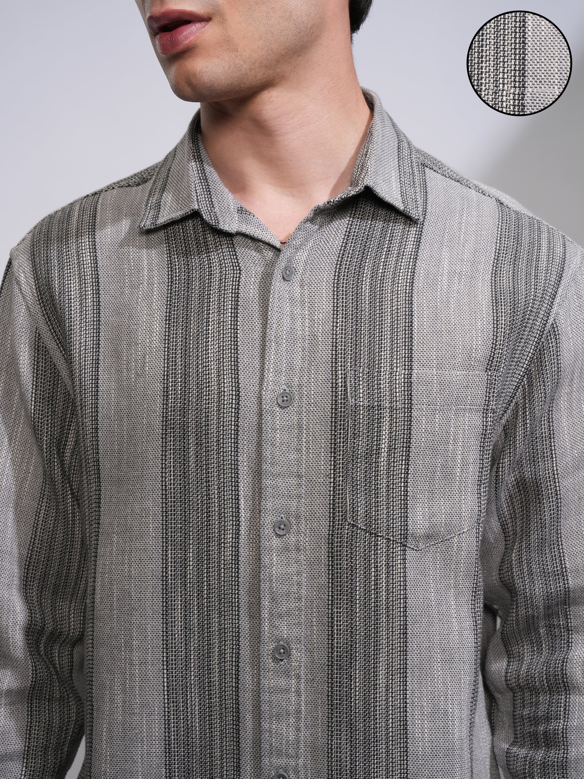 Highlander Men Grey Striped Relaxed Fit Casual Shirt - Grey - Image 5