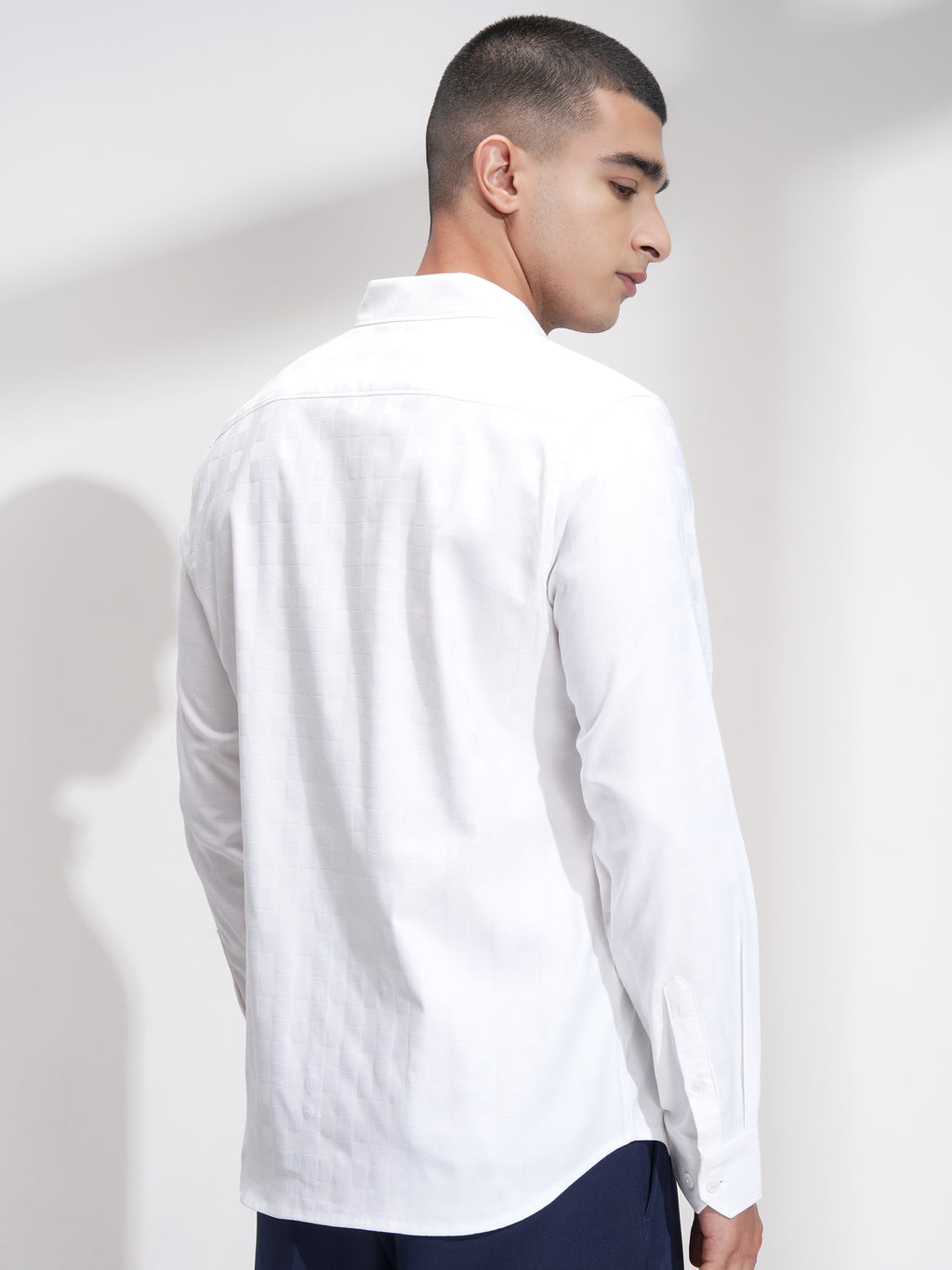 Highlander Men White Self Design Slim Fit Casual Shirt - White - Image 3