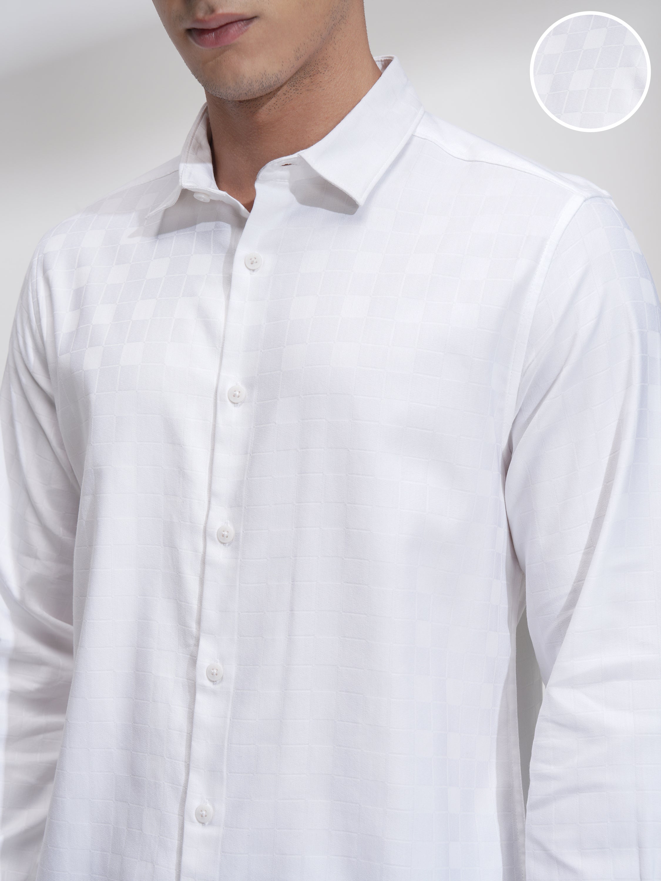 Highlander Men White Self Design Slim Fit Casual Shirt - White - Image 5