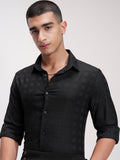 Highlander Men Black Self Design Slim Fit Casual Shirt - Black - Image 1
