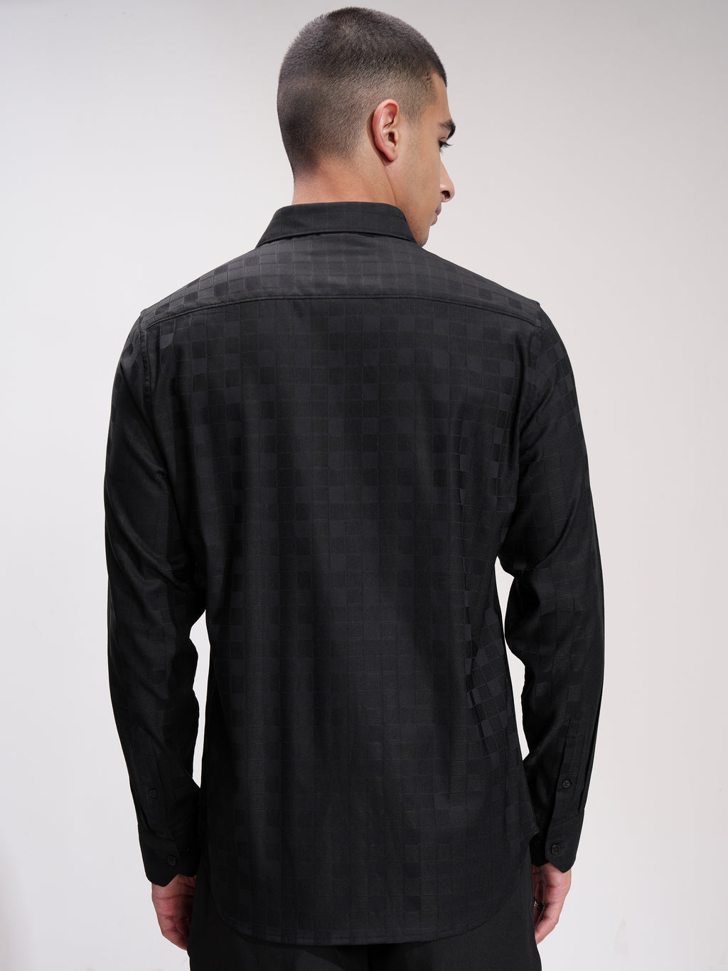 Highlander Men Black Self Design Slim Fit Casual Shirt - Black - Image 3