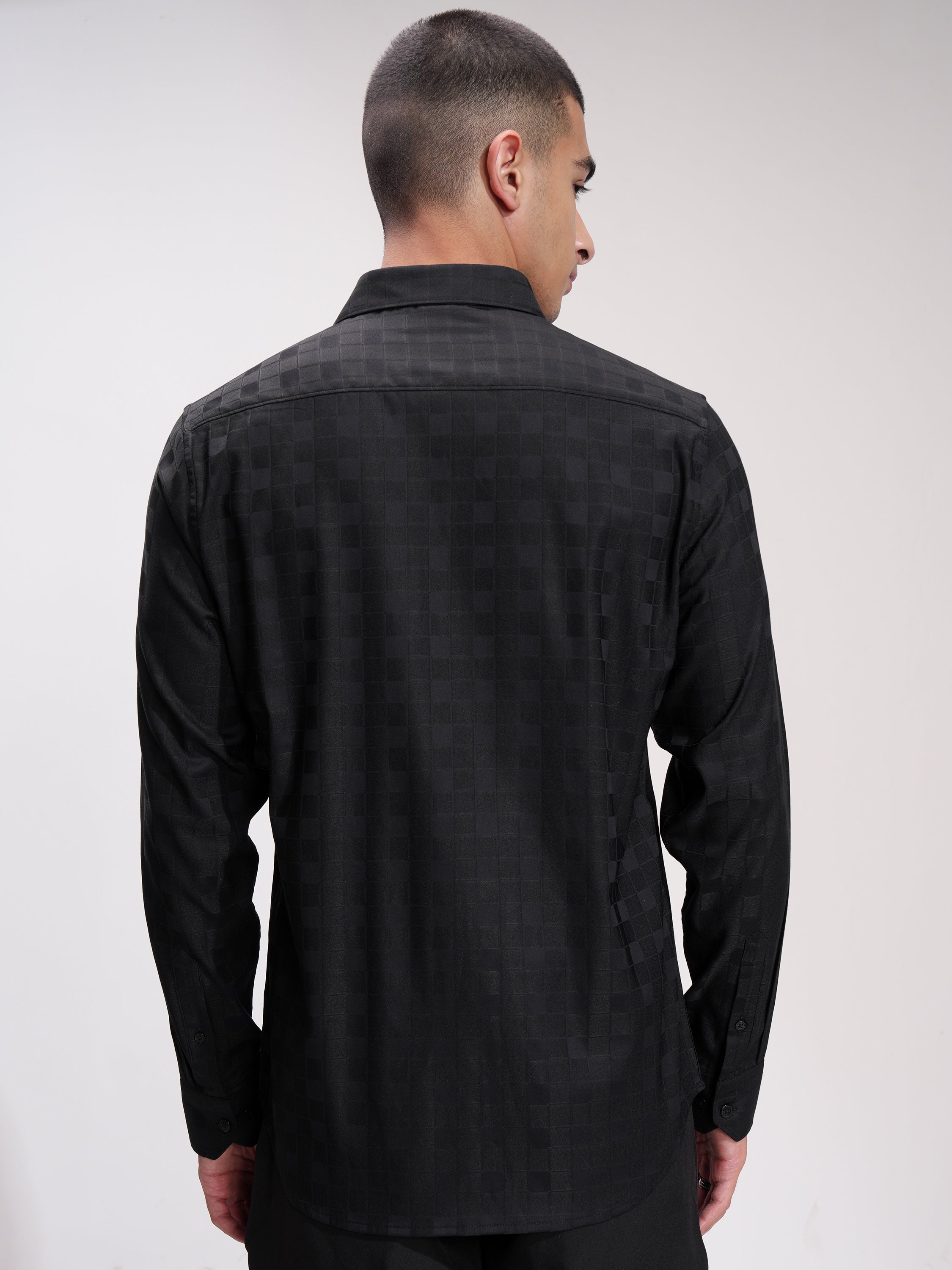 Highlander Men Black Self Design Slim Fit Casual Shirt - Black - Image 3