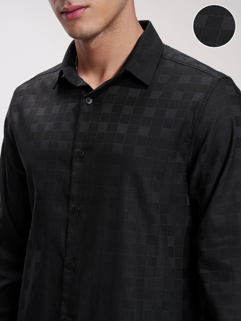 Highlander Men Black Self Design Slim Fit Casual Shirt - Black - Image 5