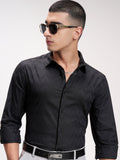 Highlander Men Black Self Design Slim Fit Casual Shirt - Black - Image 1