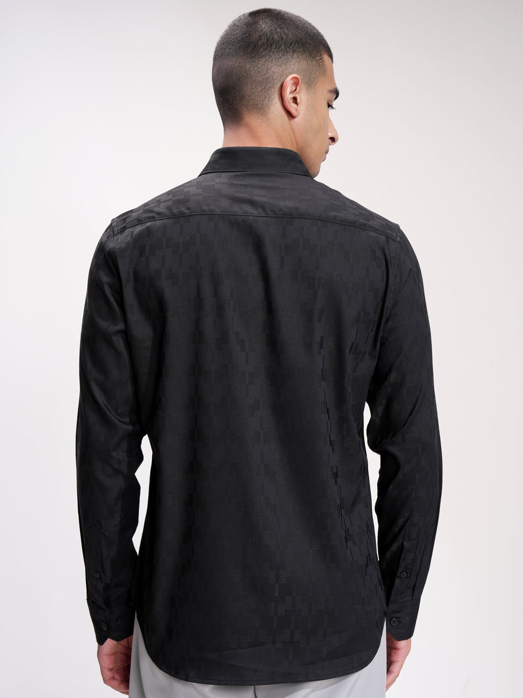 Highlander Men Black Self Design Slim Fit Casual Shirt - Black - Image 3