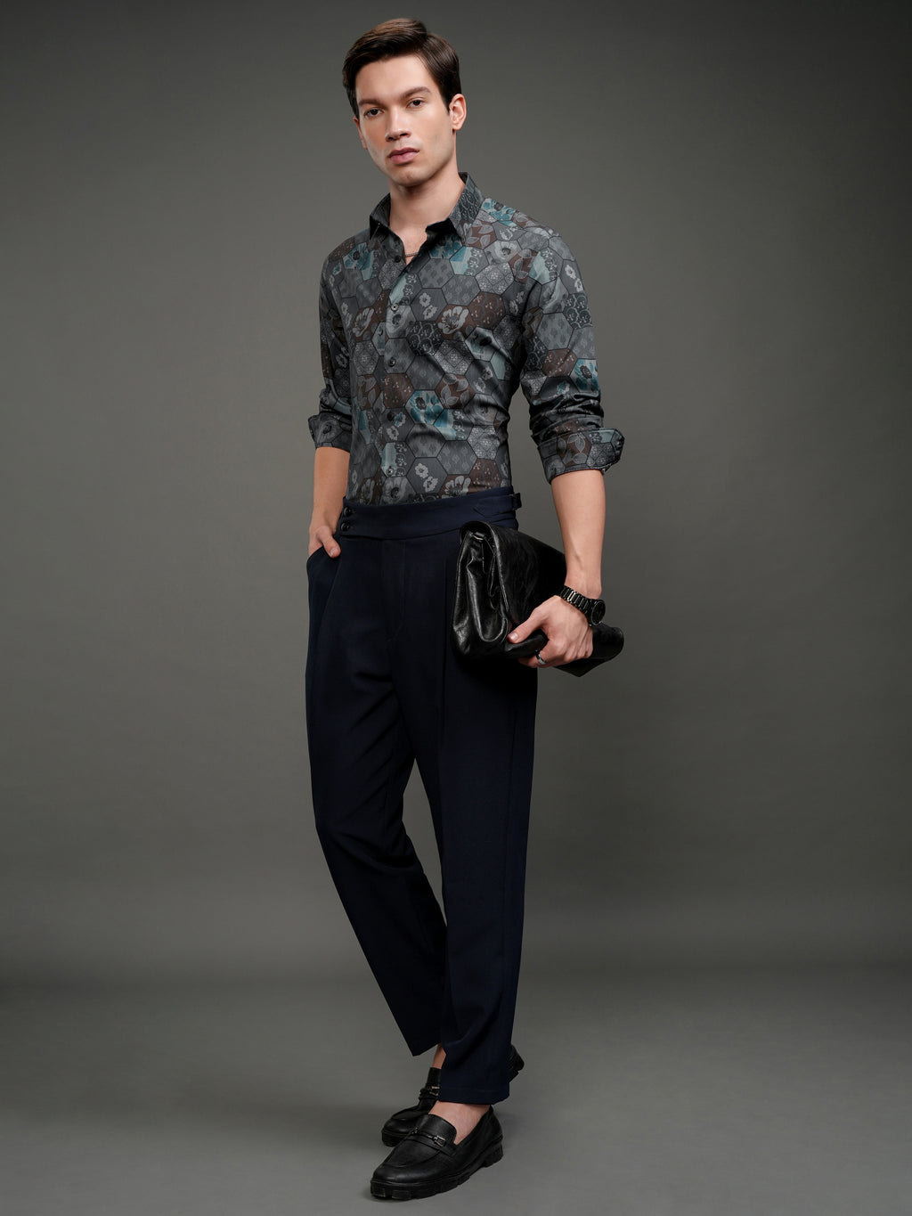 Highlander Men Grey Printed Slim Fit Casual Shirt - Grey - Image 2