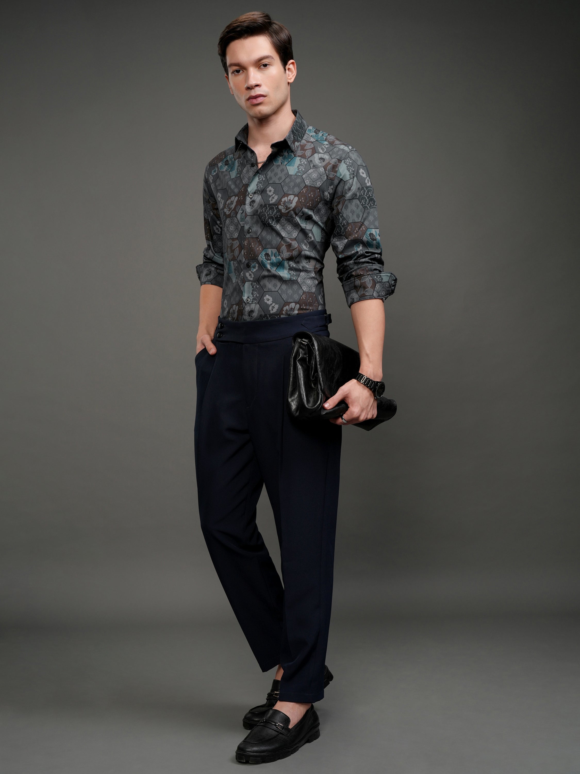 Highlander Men Grey Printed Slim Fit Casual Shirt - Grey - Image 2