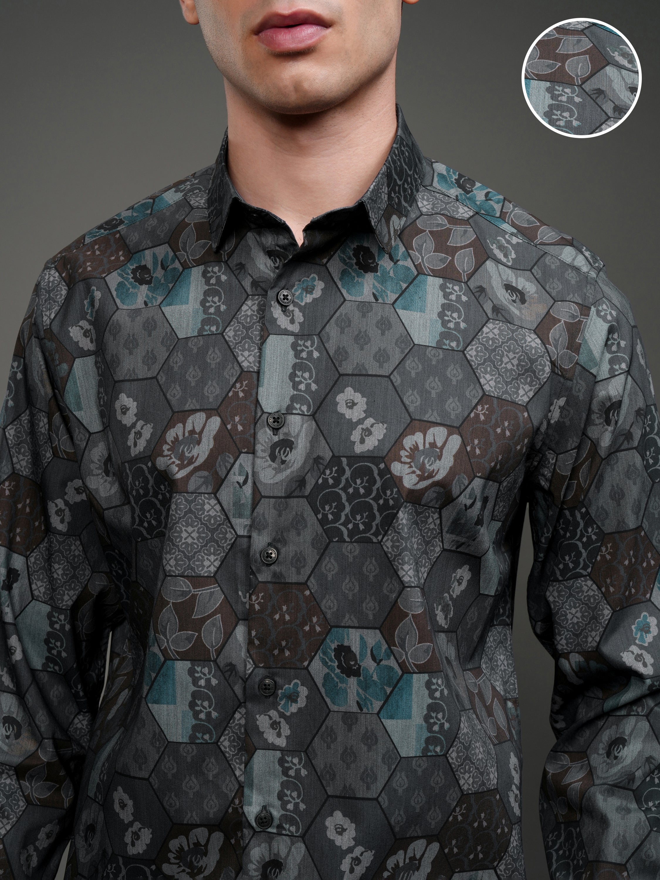 Highlander Men Grey Printed Slim Fit Casual Shirt - Grey - Image 5
