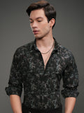 Highlander Men Black Self Design Slim Fit Casual Shirt - Black - Image 1