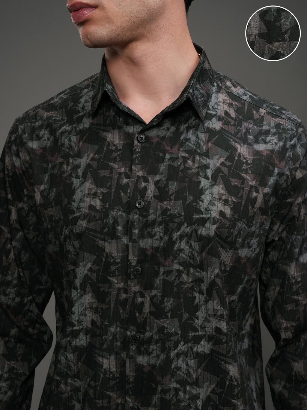 Highlander Men Black Self Design Slim Fit Casual Shirt - Black - Image 5