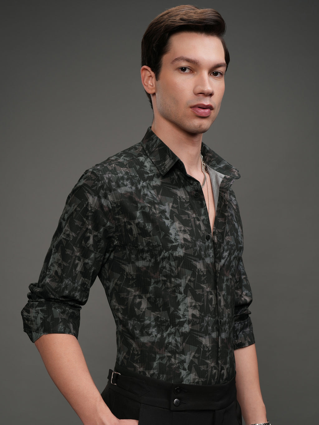 Highlander Men Black Self Design Slim Fit Casual Shirt - Black - Image 6