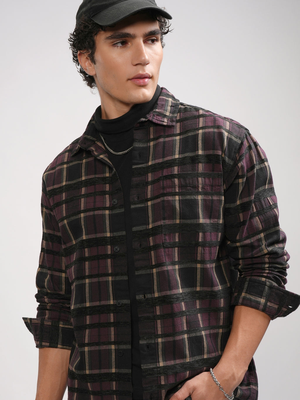 Highlander Men Purple Checked Relaxed Fit Casual Shirt - Purple - Image 1