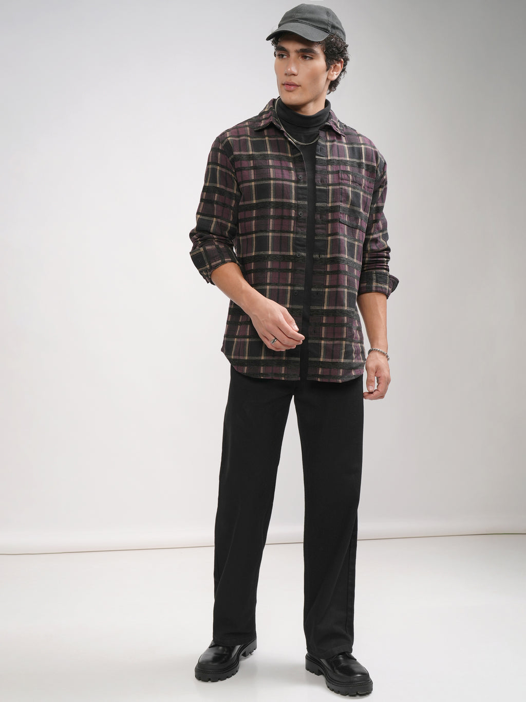 Highlander Men Purple Checked Relaxed Fit Casual Shirt - Purple - Image 2