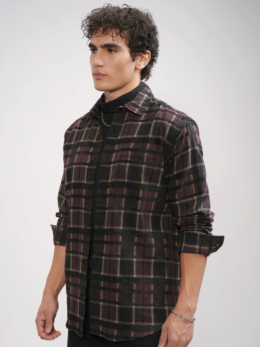 Highlander Men Purple Checked Relaxed Fit Casual Shirt - Purple - Image 4