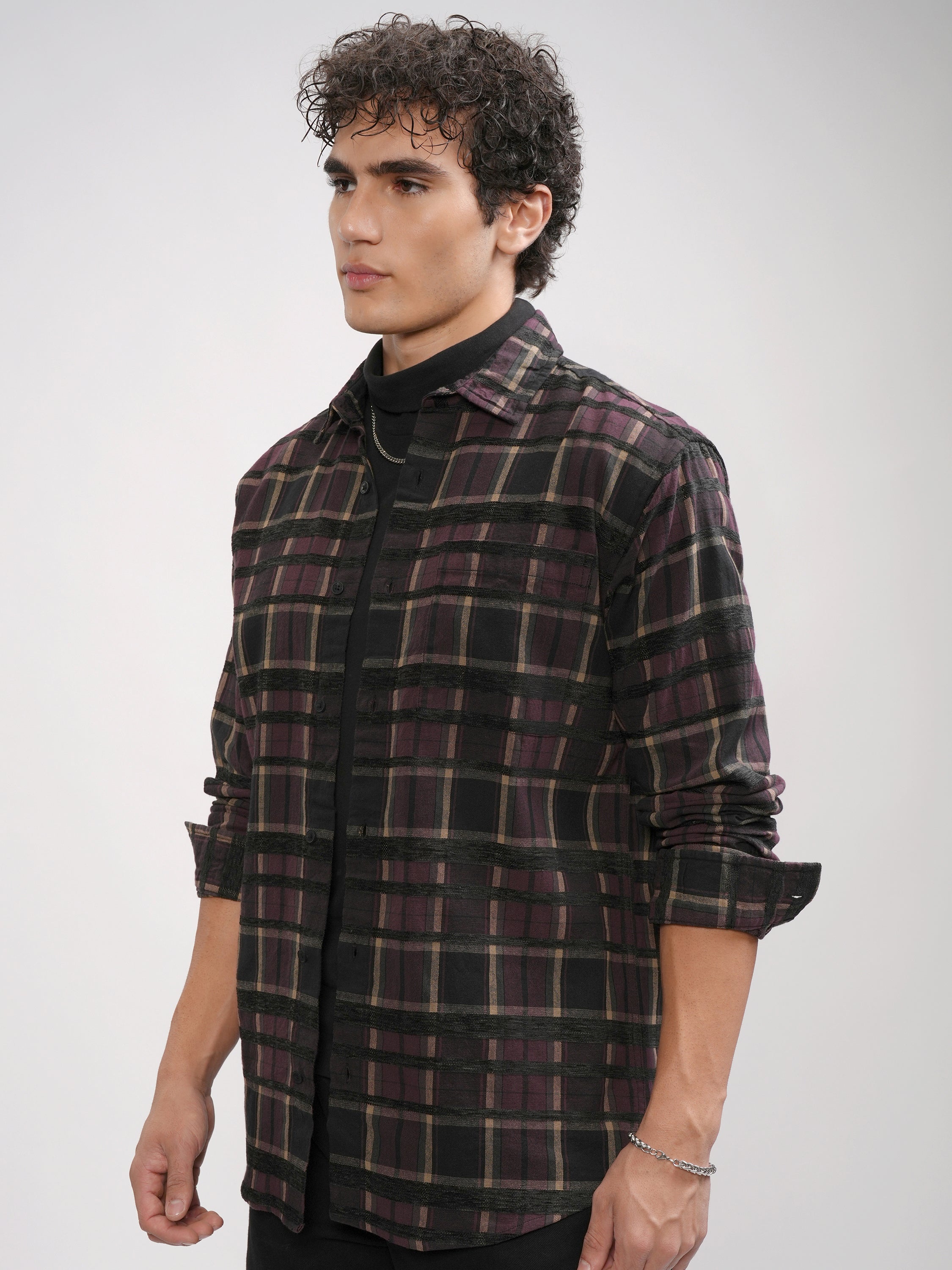 Highlander Men Purple Checked Relaxed Fit Casual Shirt - Purple - Image 4