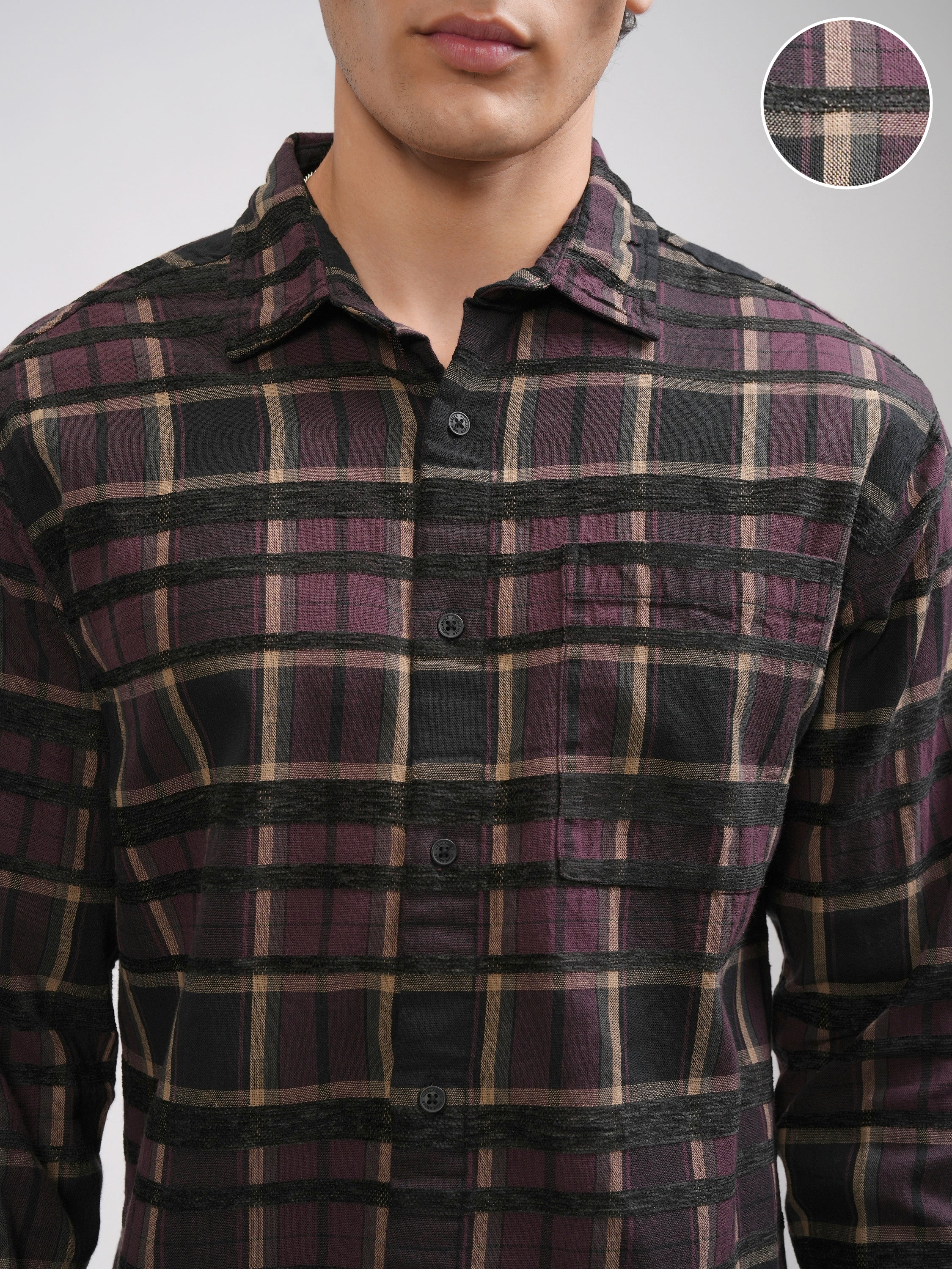 Highlander Men Purple Checked Relaxed Fit Casual Shirt - Purple - Image 5