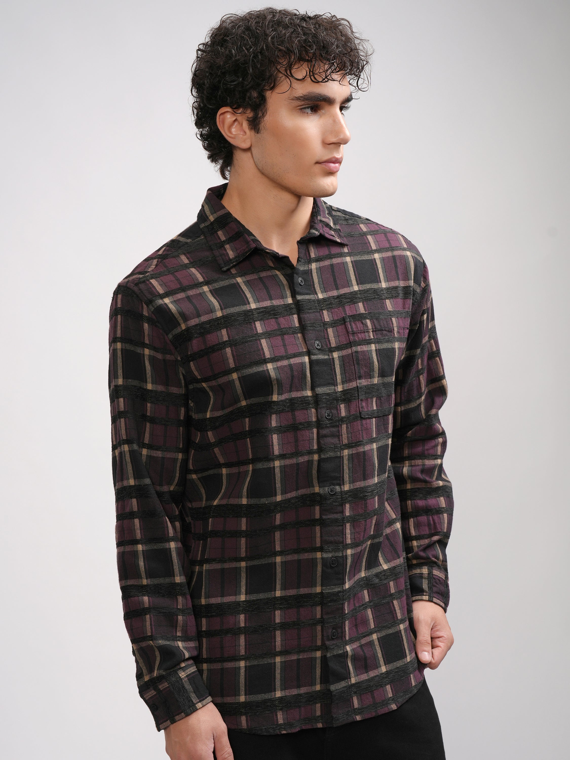 Highlander Men Purple Checked Relaxed Fit Casual Shirt - Purple - Image 6