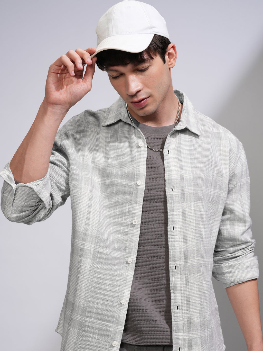 Highlander Men Grey Checked Relaxed Fit Casual Shirt - Grey - Image 1