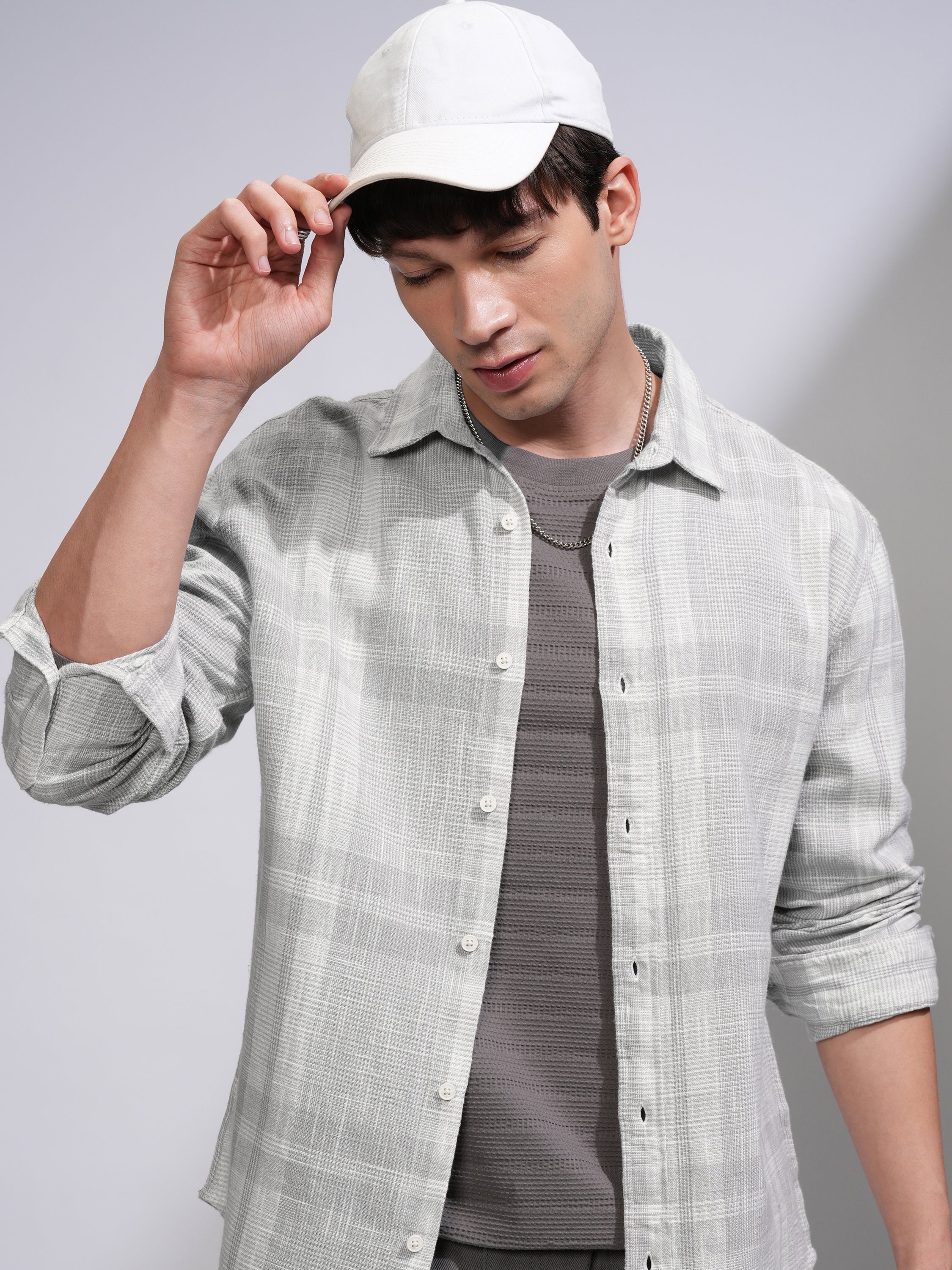 Highlander Men Grey Checked Relaxed Fit Casual Shirt - Grey - Image 1