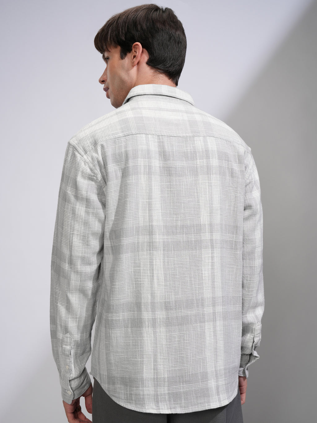 Highlander Men Grey Checked Relaxed Fit Casual Shirt - Grey - Image 3