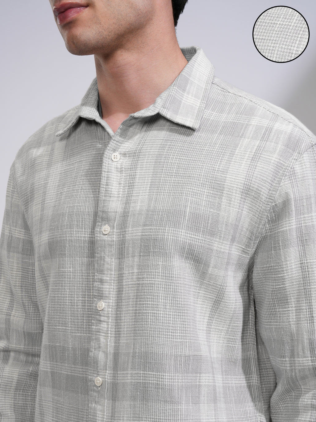 Highlander Men Grey Checked Relaxed Fit Casual Shirt - Grey - Image 5