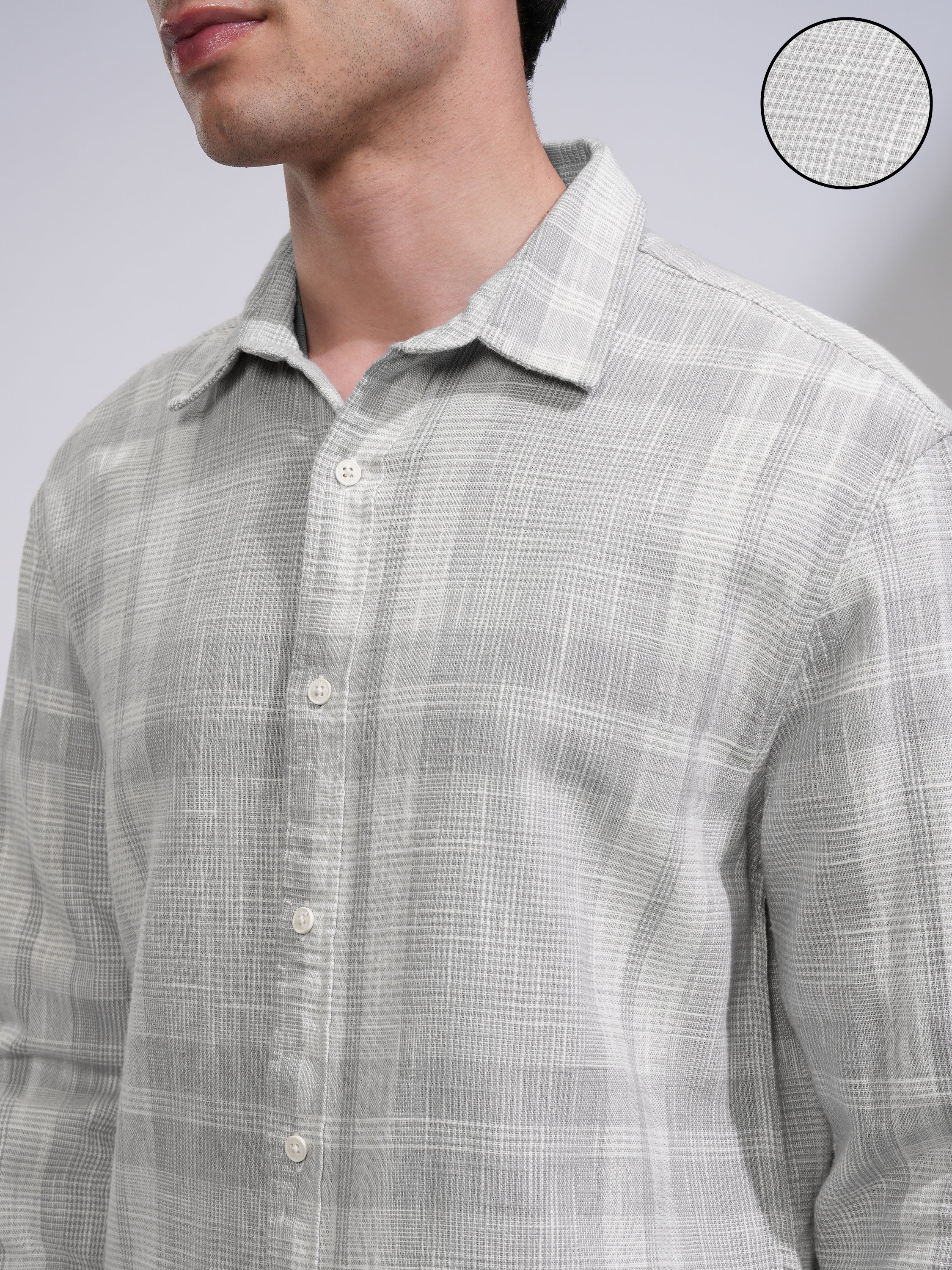 Highlander Men Grey Checked Relaxed Fit Casual Shirt - Grey - Image 5