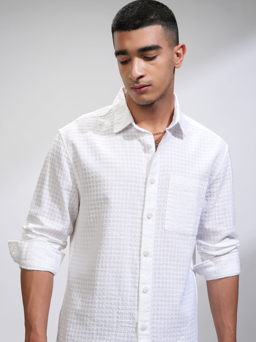 Highlander Men White Self Design Relaxed Fit Casual Shirt - White - Image 1