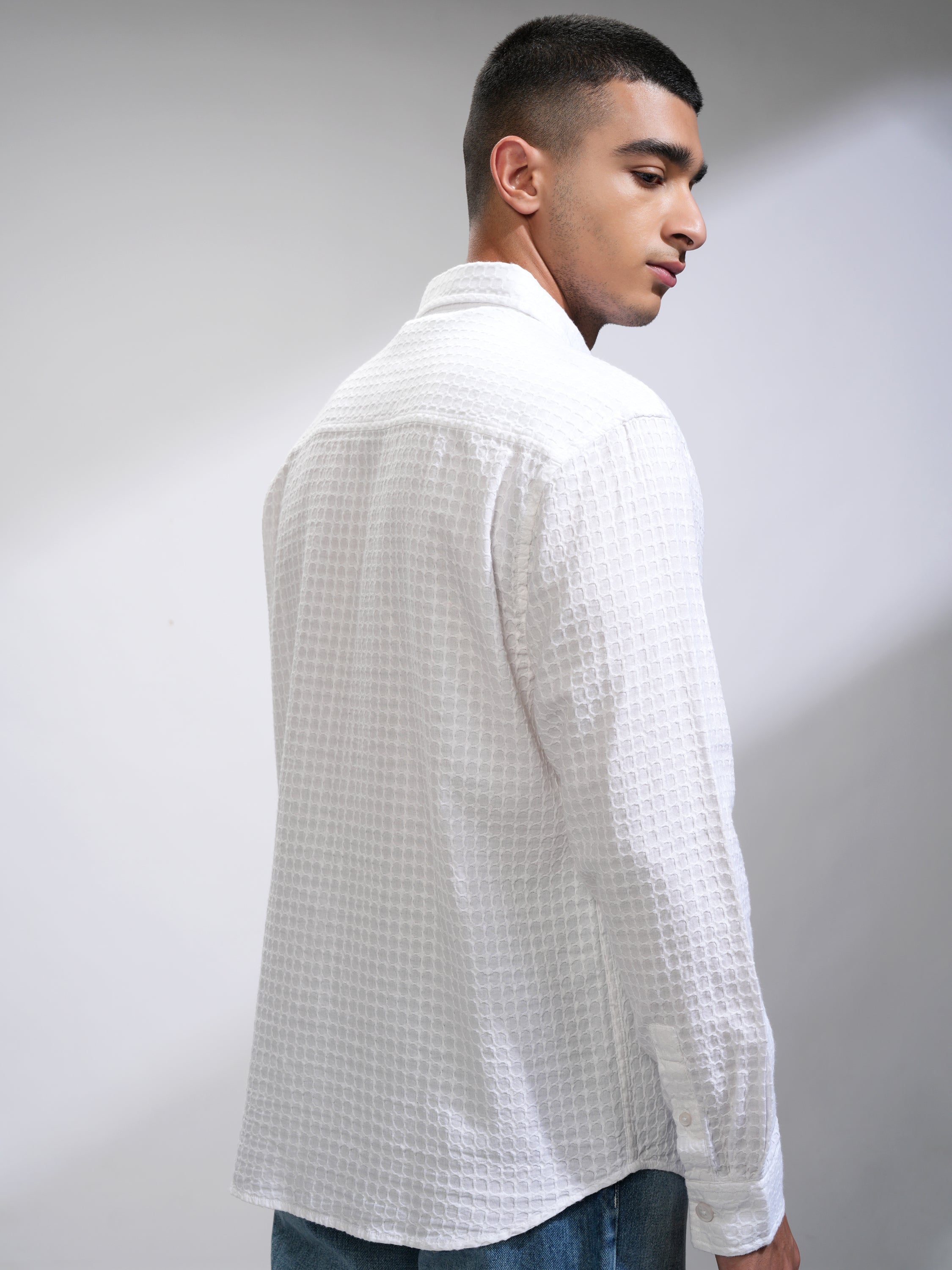 Highlander Men White Self Design Relaxed Fit Casual Shirt - White - Image 3