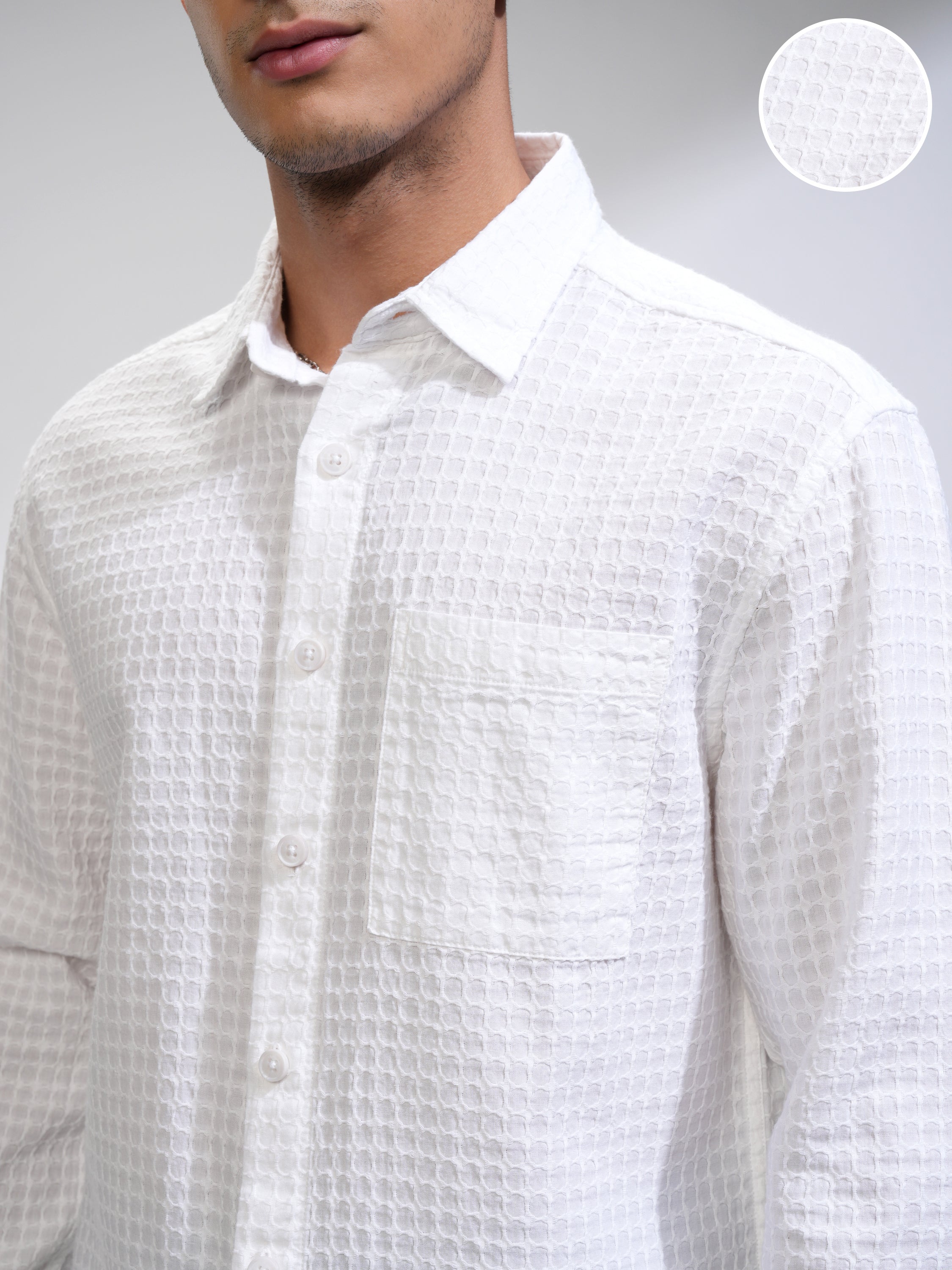 Highlander Men White Self Design Relaxed Fit Casual Shirt - White - Image 5