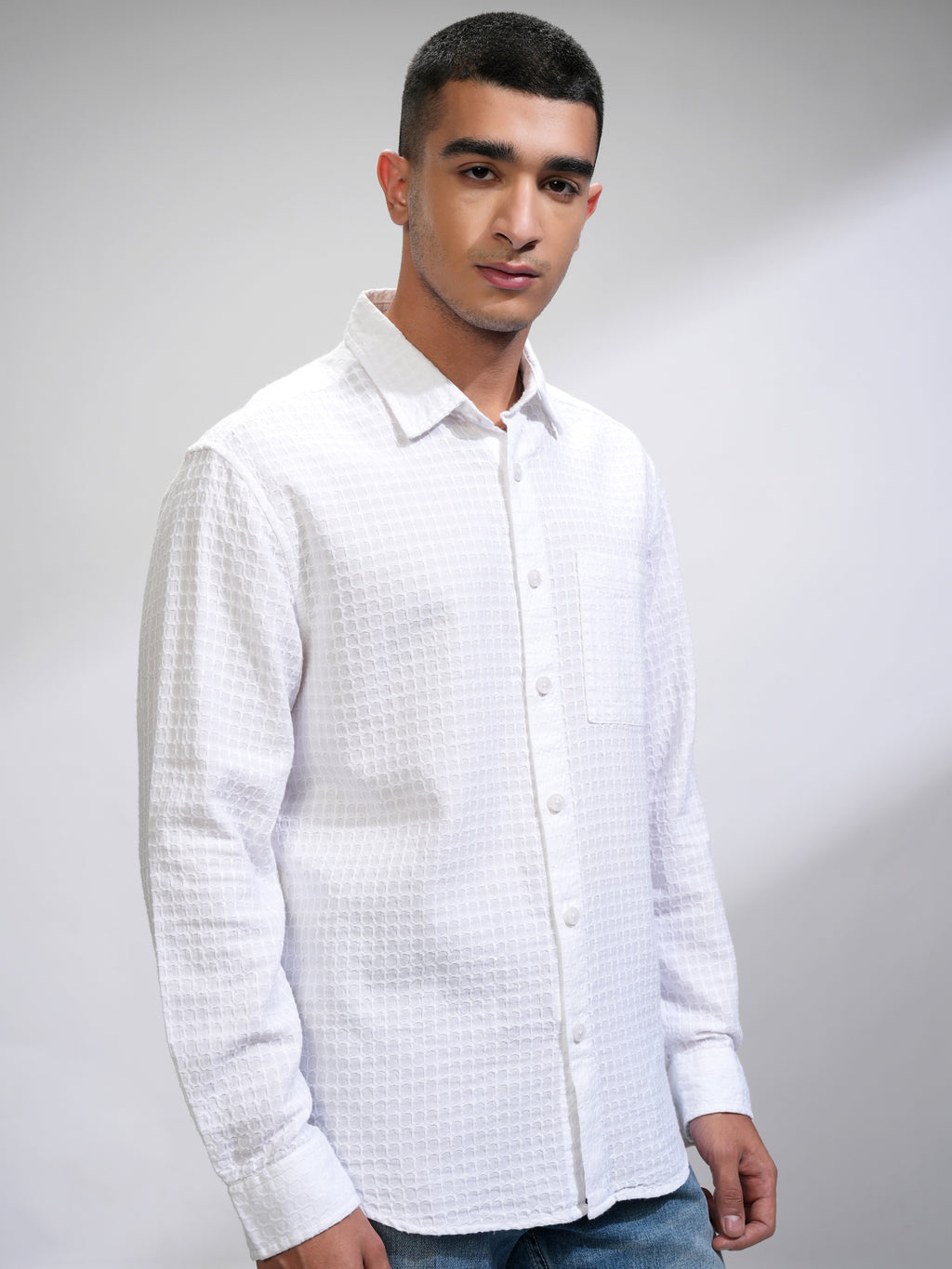 Highlander Men White Self Design Relaxed Fit Casual Shirt - White - Image 6