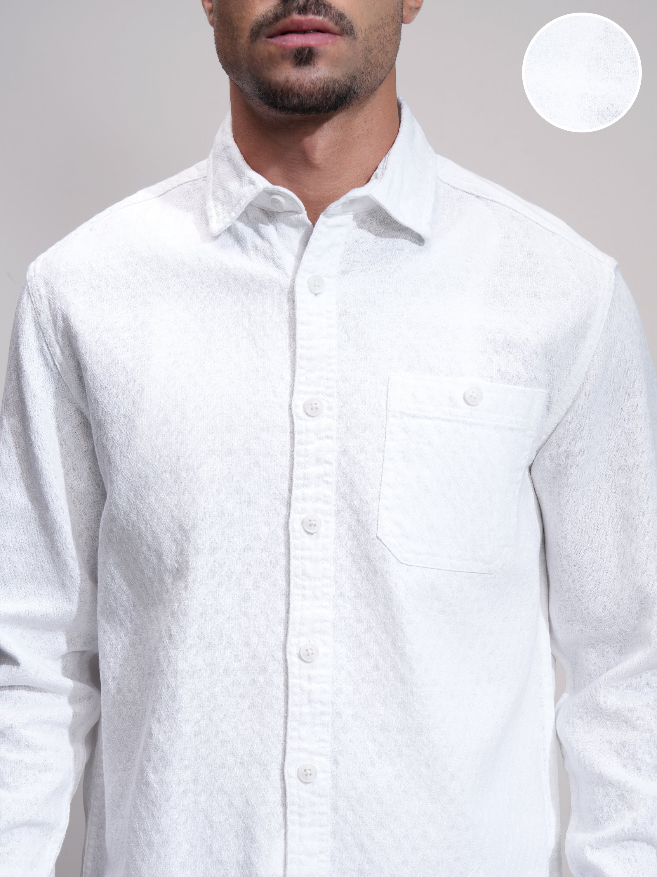 Highlander Men White Textured Relaxed Fit Casual Shirt - White - Image 5
