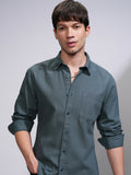 Highlander Men Teal Solid Slim Fit Casual Shirt - Teal - Image 1