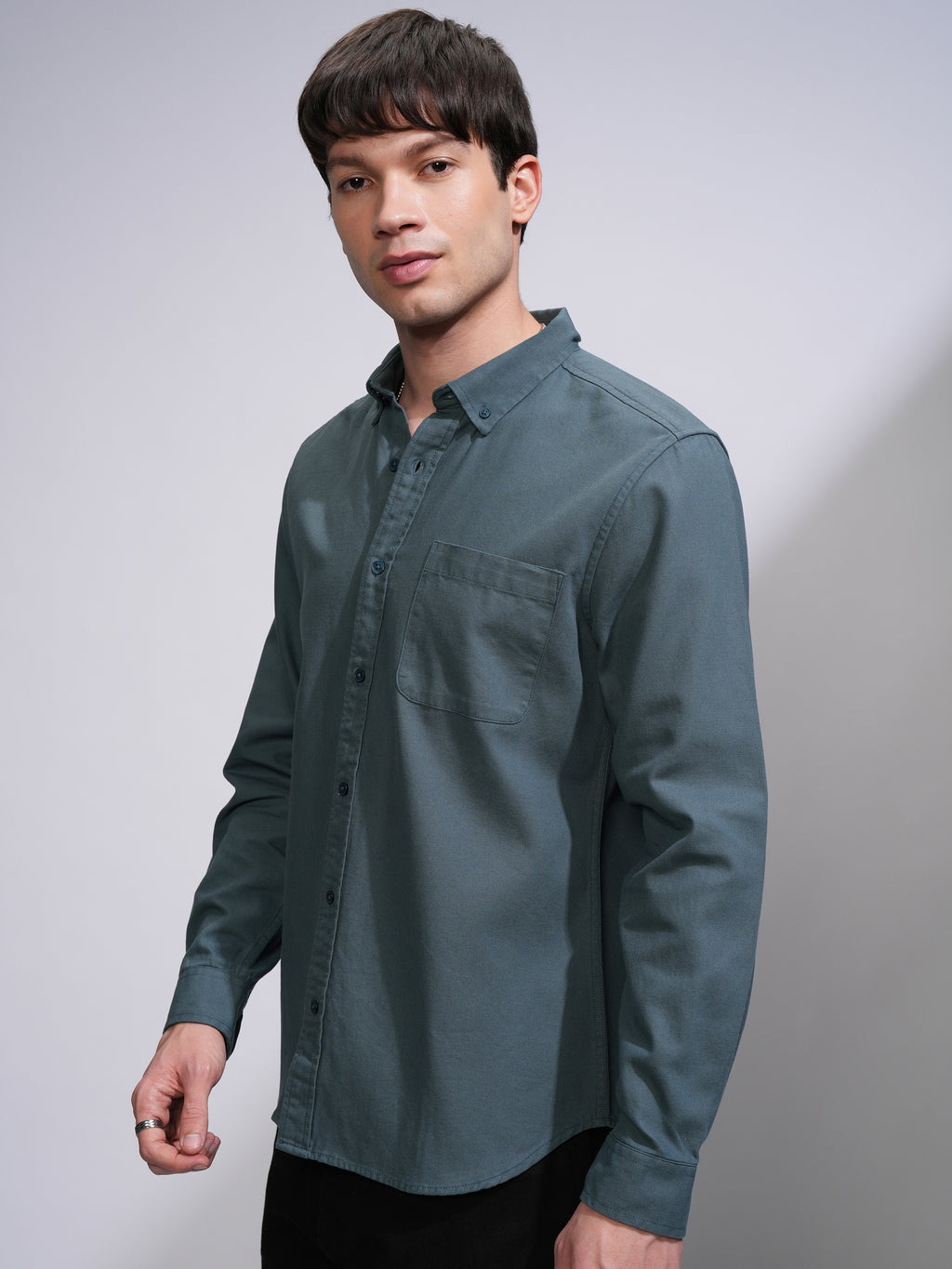 Highlander Men Teal Solid Slim Fit Casual Shirt - Teal - Image 4