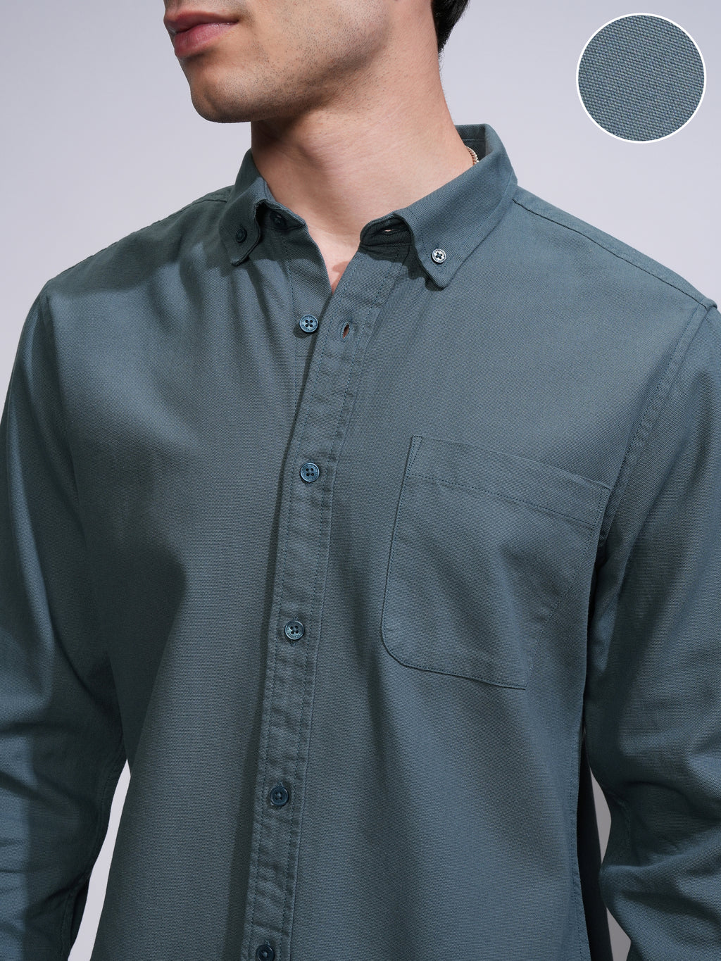 Highlander Men Teal Solid Slim Fit Casual Shirt - Teal - Image 5