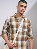 Highlander Men Cream Checked Slim Fit Casual Shirt - Cream - Image 1