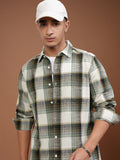 Highlander Men Cream Checked Slim Fit Casual Shirt - Cream - Image 1